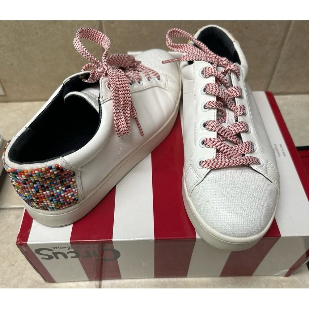 Circus by Sam Edelman White Beaded Heal Sneakers, Size 8.5